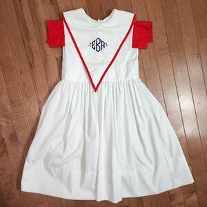 Vintage MONDAY'S CHILD White Red Dress Girls' Size 6X Bold Collar Sleeveless